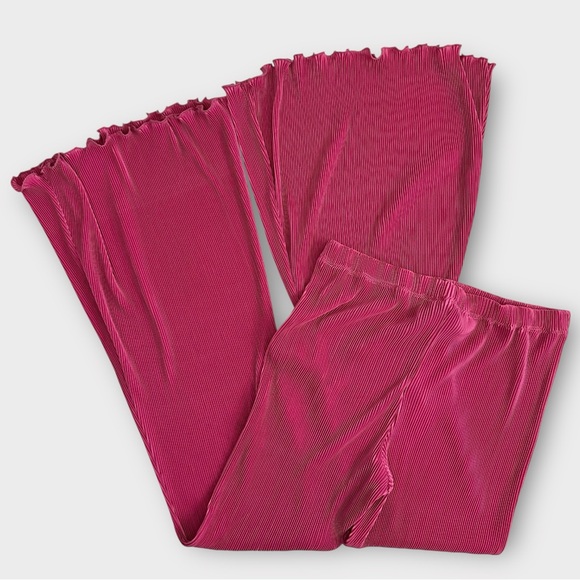 SLEEPER Origami Pleated Pull On Wide Leg Pants Size Large Pink Elastic Waistband - Picture 4 of 13